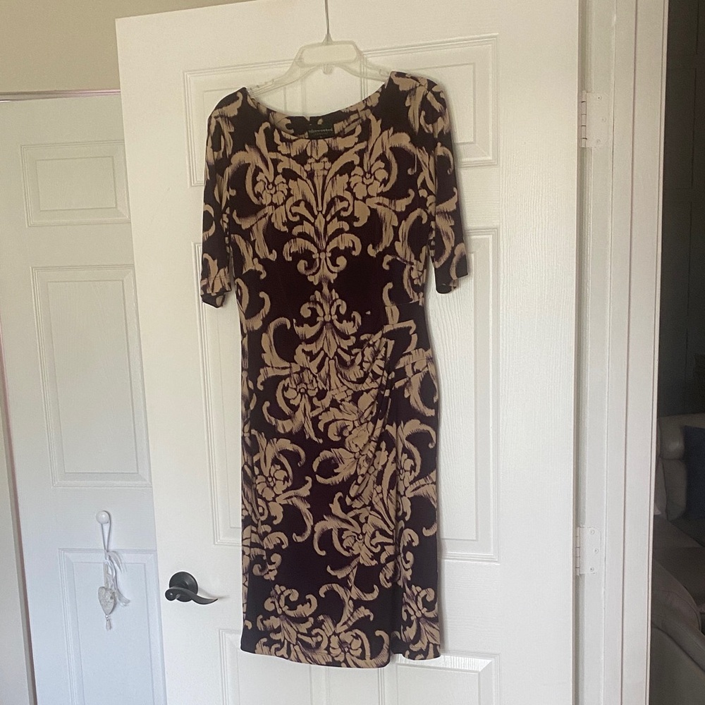 Connected Apparel Purple and Cream Midi Dress